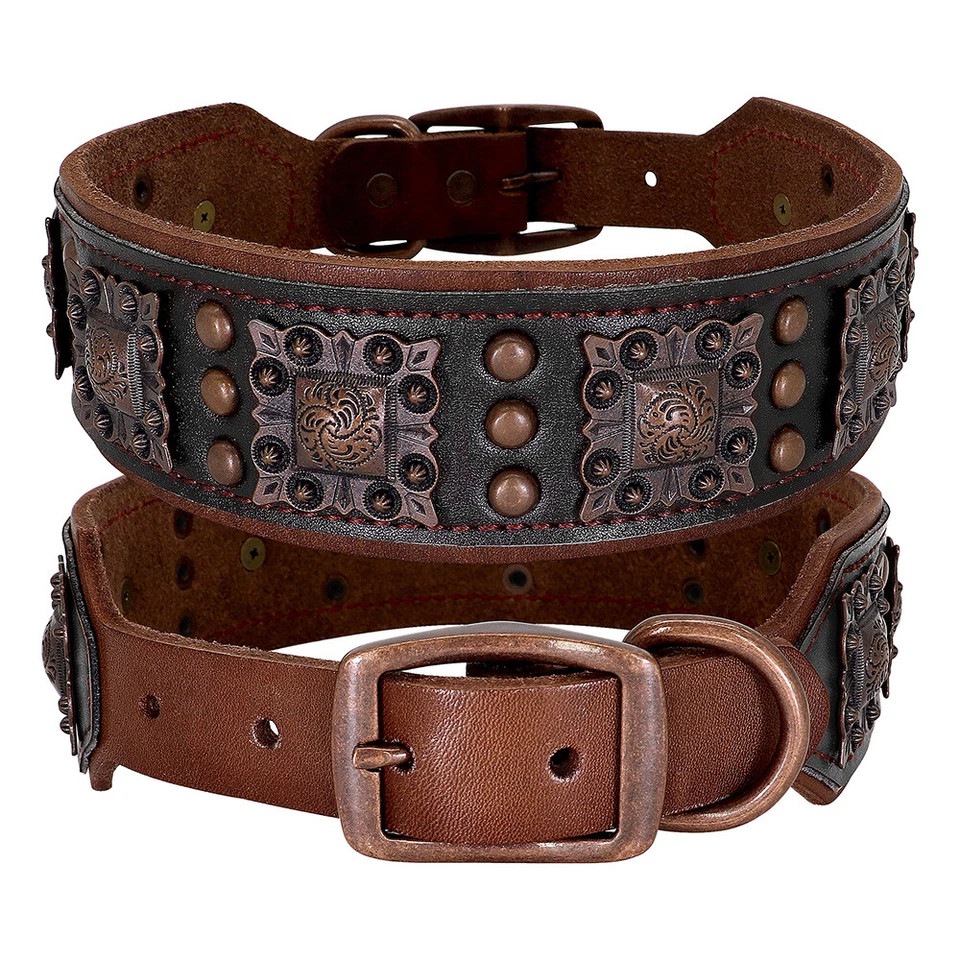 2 inch Wide Luxury Leather Dog Collar with Spike Studs Heavy Duty for Large Dogs - Image 2 of 4