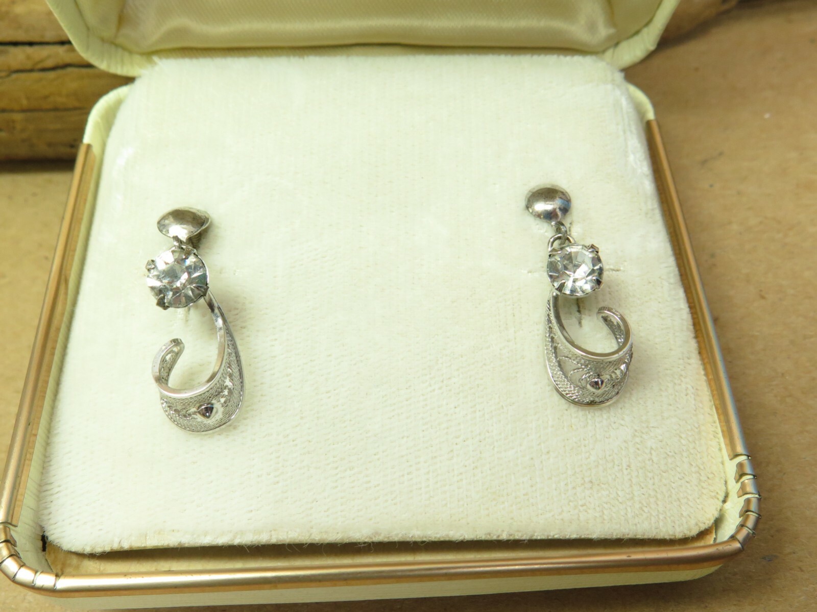 Vintage Rhinestone Loop Dangle Earrings Sterling … - image 1