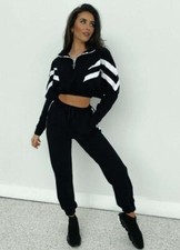 Women Casual Sports Two Piece Set Long Sleeve Crop Top Pants Two Piece Outfit
