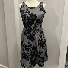 Crescent Petite Black & Gray Floral Embroidered Round Neck Sleeveless Dress SP