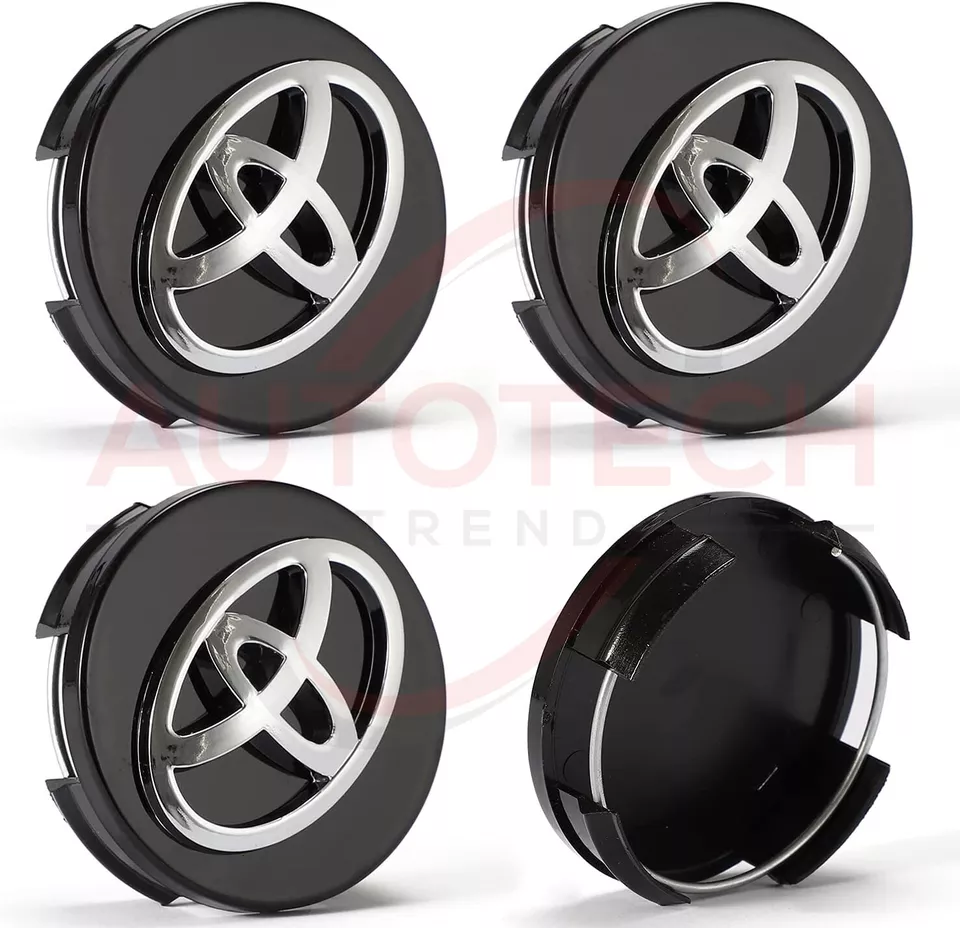 SET OF 4 TOYOTA WHEEL RIMS CENTER CAPS BLACK/CHROME LOGO 62MM CAMRY/COROLLA - Image 2 of 4
