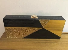 Edie Parker Bobbi Brown Dripping in Luxe Clutch Bag Lucite Black Gold Glitter