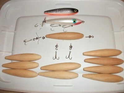 LOT OF 10 SAM GRIFFIN WOOD FLORIDA SHAD FISHING LURE BLANKS W/ ALLHARDWARE