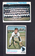 2 CARDS HIGH NUMBERS  1973 Topps Baseball  TWINS 654. MATCHICK  631