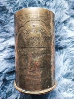FINELY DECORATED WWI TRENCH ART BRASS SHELL CASE DAMASCUS 1918