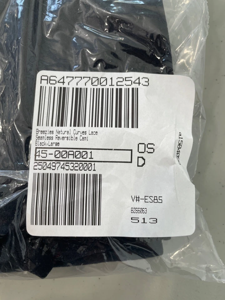 Breezies Natural Curves Lace Seamless Reversible Cami Size Large Black Intimate Foto 2 de 4