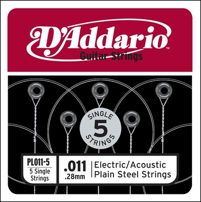 D'addario Pl011-5 Plain Steel Guitar Single String, .011 5-Pack