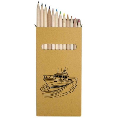 12 x 'Sailing Boat Line Art' Long Colour Pencils (PE00088067)
