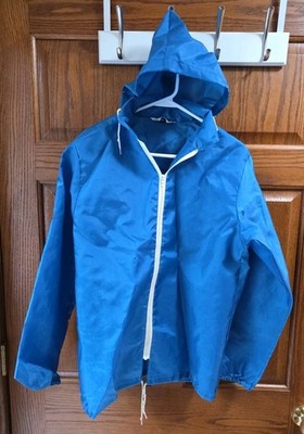 VTG Mr. Bills Sportswear Windbreaker Zip Up Jacket Blue Sz S Retro 80s Rain Hood