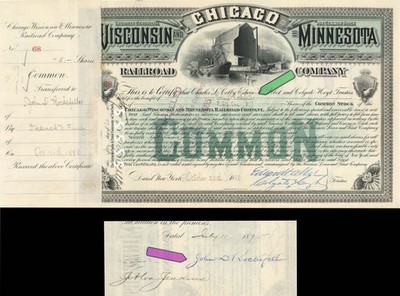 Issued to John D. Rockefeller and Signed on back - 1888 dated Autographed Stoc