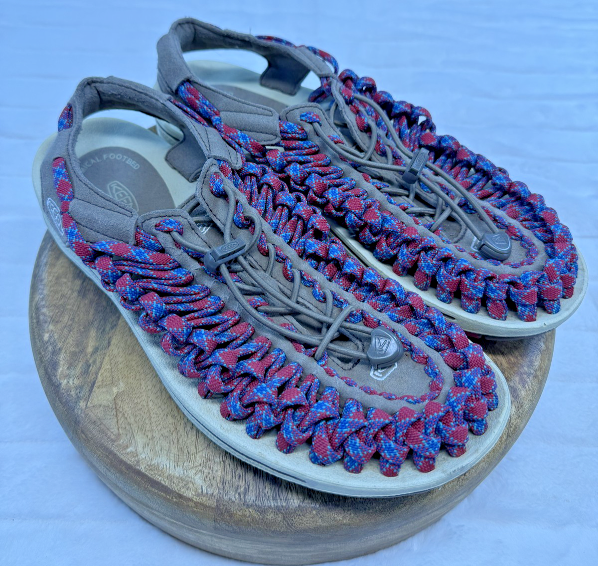 Scarpe Keen Uneek uomo taglia 9 marrone rosso blu sandali anatomici plantare outdoor