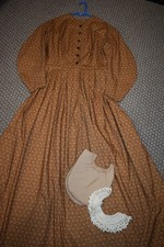 Civil War Victorian Cotton Day Dress Handmade Caramel wCollar Option - XXL