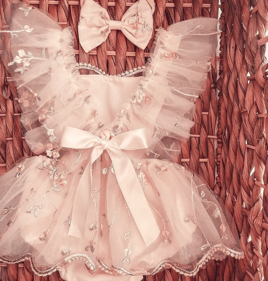 Baby Girl 1st Birthday Dress Cake Smash Outfit Girls Tulle Party Dress - Image 4 of 4