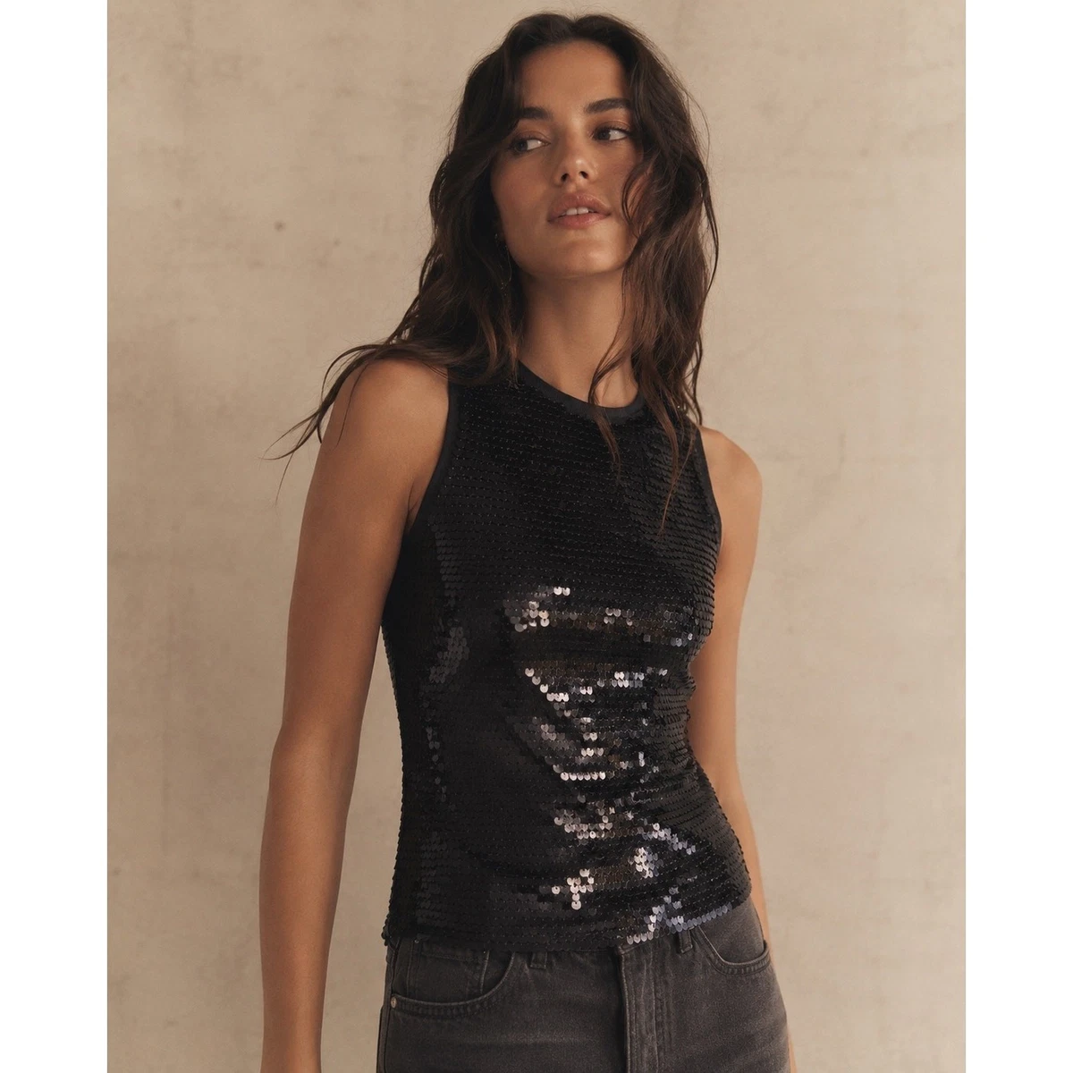 Sequin Black Tank, Cami Tops for Women for sale | eBay