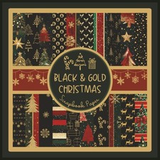 Black and Gold Christmas Scrapbook Paper: Xmas Tree Themed Craft Paper Pad For S