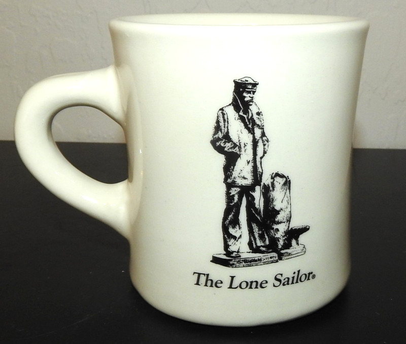 Vintage "The Lone Sailor" Navy Ceramic Coffee Mug Diner Style Quotes on back
