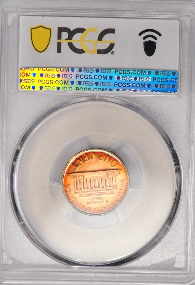 1966 SMS TONED Lincoln Memorial Cent PCGS SP66RB MS 66 RB Toning SEE VIDEO 1C - Image 2 of 4