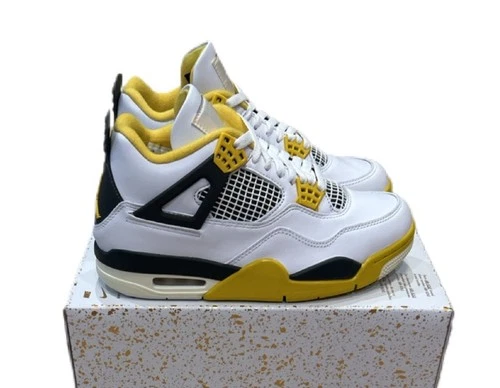 Nike Air Jordan 4 Retro Vivid Sulfur White Sneakers AQ9129-101 Women's Size 8