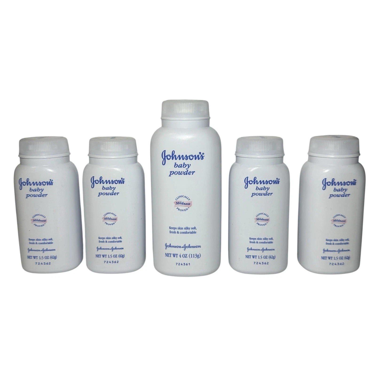 Johnson’s Baby Powder with Talc (1) 4 oz Bottle and (4) 1.5 oz Bottles, NEW
Opens in a new window or