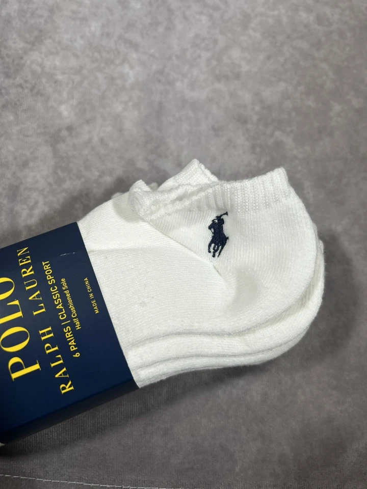 Meias Polo Ralph Lauren Masculina 6 Pares Clássicas de Algodão Esporte Corte Baixo Grande 10-13 - Imagem 3 de 4