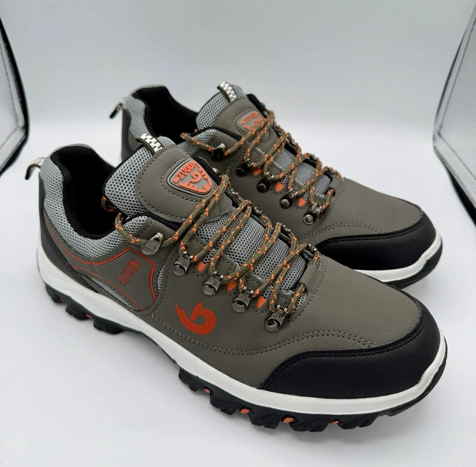 Zuodi Running Hiking Walking Sneakers | Orange/Gray/Black | Size 45 Or 11.5 Mens