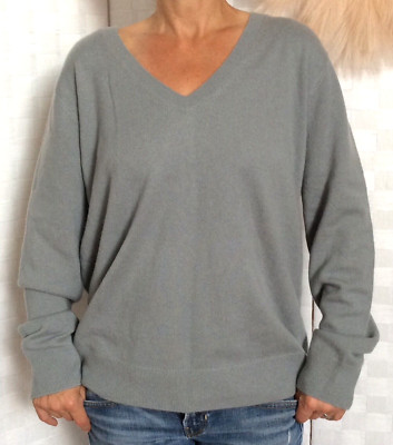 Vince 100% Cashmere Blue Gray Long Sleeve V-Neck Pullover Sweater Size L FX#