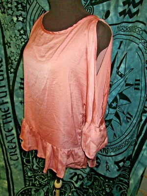 NWT Womens Charming Charlie Top tunic M cold shoulder ruffles BOHO on trend