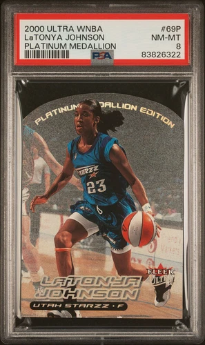 LATONYA JOHNSON 2000-01 FLEER ULTRA WNBA PLATINUM MEDALLION /50 PSA 8 POP 1