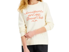 Style and Co Sweater Womens size XS Ivory Cream Graphic Print Inner Fleece New