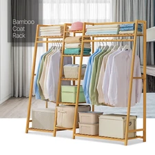 Trapezoid 63"Bamboo[GARMENT CLOTHES HANGING ROD]Coat Pants Organizer Closet Rack