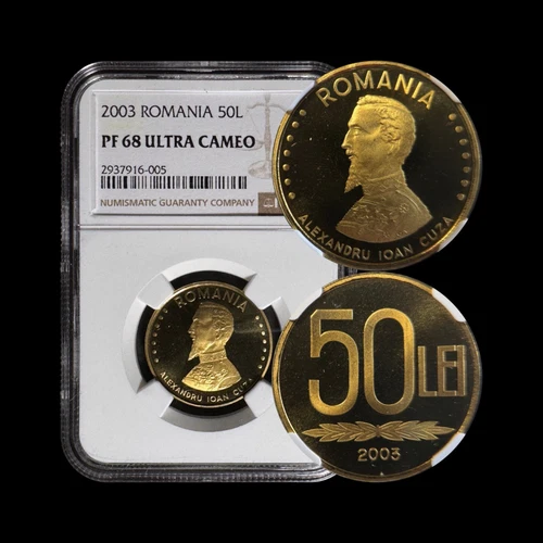 ROMANIA. 2003, 50 Lei - NGC PF68 - Alexandru Ioan Cuza, Domnitor RARE