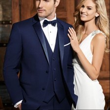 New Ike Behar Navy Blue Sebastian 42L 35-37 pant Wool Tuxedo Slim Fit Suit Tux