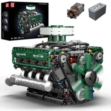 Mould King 10182 V8 Engine Double Turbo Eight Cylinder Green Building Block Toy
