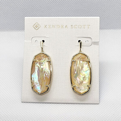 New Kendra Scott Faceted Gold Elle Drop Earrings In White Abalone Shell
