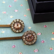 Michal Negrin Hairpin Lot 2 With Beige Yellow Swarovski Crystals Flower New Gift