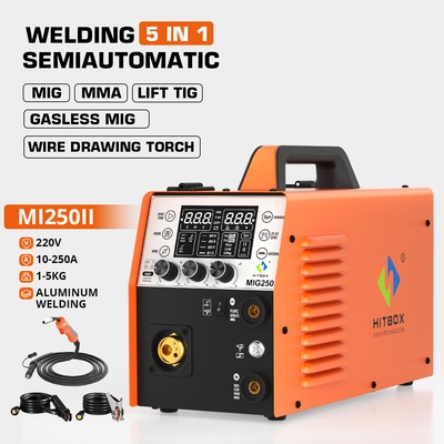 HITBOX 5in1 Schweißgerät 250A gaslos MIG/Lift TIG Alu LCD IGBT 2 Jahre Garantie 