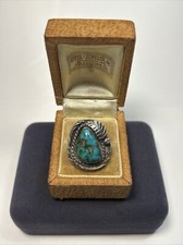Navajo Native American Sterling Silver  Turquoise Leaf Design Ring