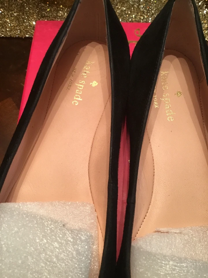 Kate Spade New York Elektra Cool Cat Ballet Plano Gamuza Negro Zapatos Dorado Talla 9 Foto 4 de 4