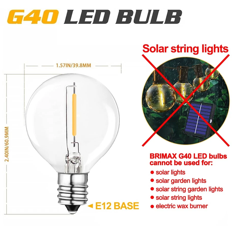 6Pack E12 LED Bulbs String Lights Replacement G40 1W 10W Globe Bulb Warm White - Image 2 of 4