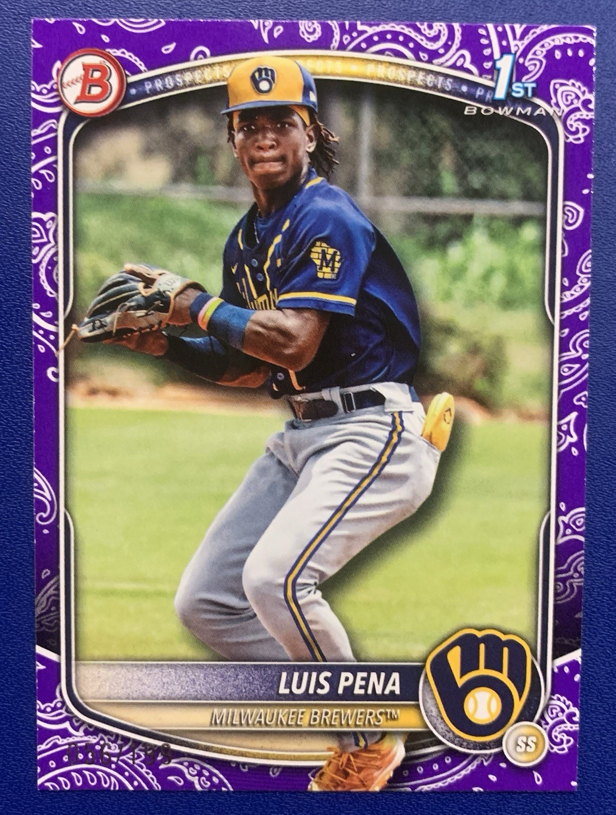 2025 Bowman Paper Prospects Luis Pena PURPLE PATTERN  /199 Card #BP-38 Brewers