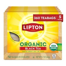 Lipton Organic Black Tea Bags Caffeinated Hot or Iced Tea 360 Total Bags