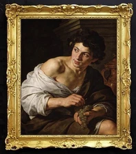 Handmade Old Master-Art Antique Oil Painting Male men grape on canvas 24"x30"