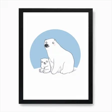 Polar Bear And Baby Art Print Framed Wall Art Poster Canvas Print Picture
