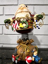 Christmas Decor Whimsical Coil Santa Bright Color Vtg. Appeal "Bobs on Spring"