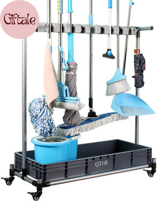 Broom and Mop Holder Put Wet Mops Movable Commercial Mop Rack Cleaning Tool Cart