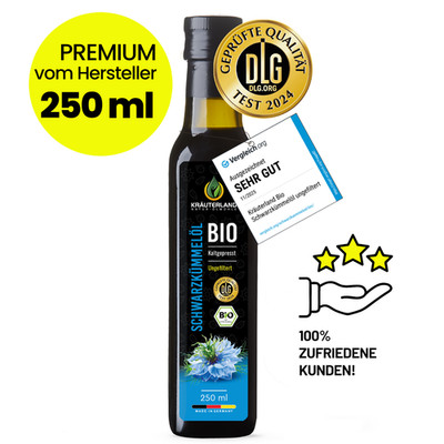 KRÄUTERLAND Bio Schwarzkümmelöl UNGEFILTERT 250ml, ägyptisch, kaltgepresst