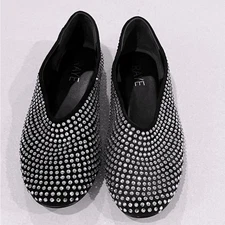 RAYE Jane Flat Black - Size 7 | Crystal Embellished Suede Flats