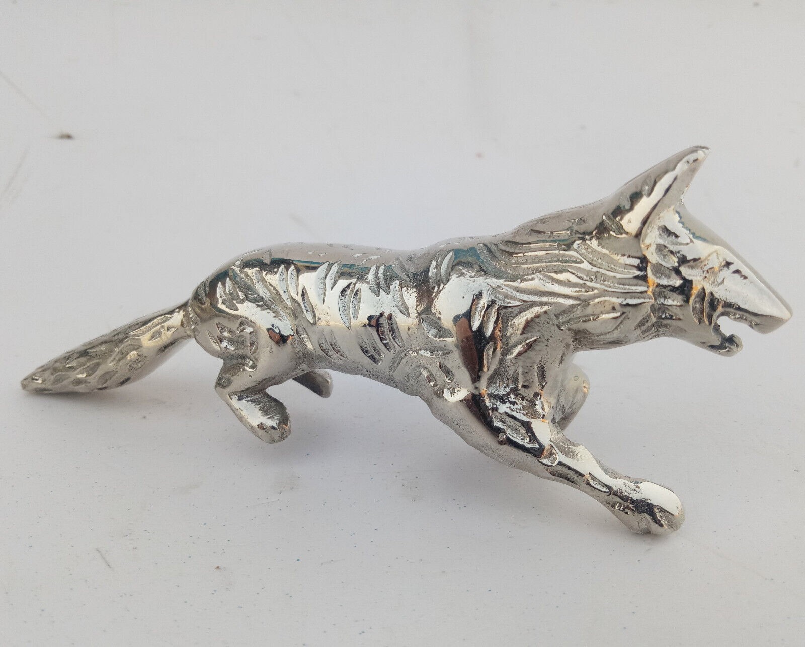 Handmade Solid Brass Silver Finish Fox Design Hea… - image 1