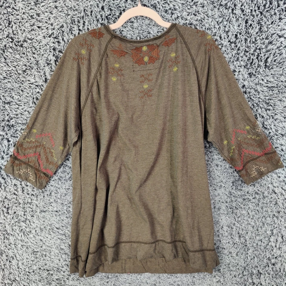 Johnny Was Embroidered Aztec Boho Southwestern Tunic Women 1X 3/4 Sleeve Brown - Image 3 of 4