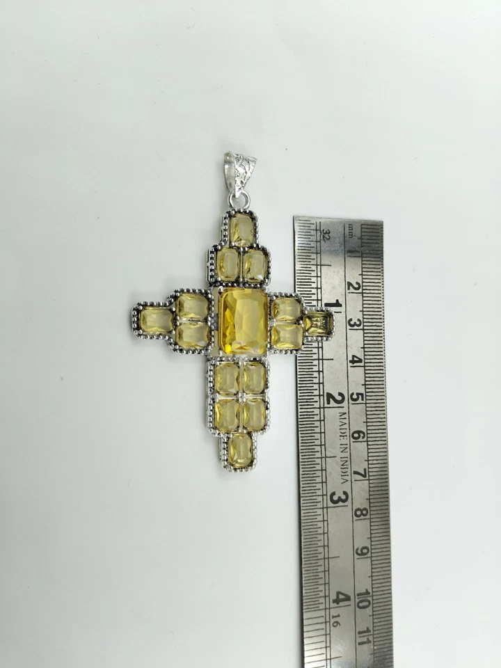 Colgante Cruz Citrino - Hecho a Mano Chapado en Plata Piedra Curativa Joyería Regalo  Foto 4 de 4